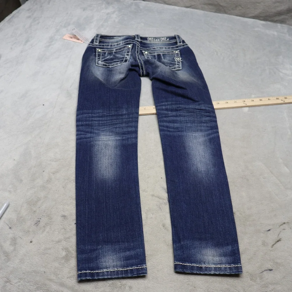 Miss Me Jeans Girls 7 Dark Wash Denim Skinny Stretch Embellished 24x27 $86 NEW